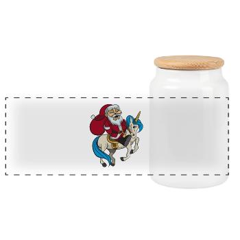 Santa rides on unicorn christmas gift - Panoramic Cookie Jar with Wooden Lid - white - Front