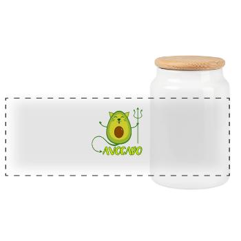 Chat avocat cadeau végétalien - Boîte à biscuits avec couvercle en bois - blanc - Devant