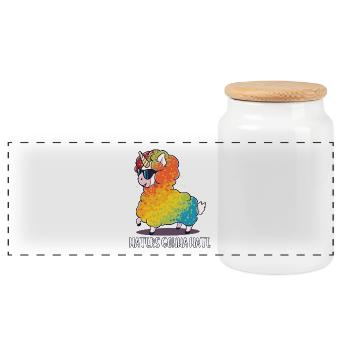 Lama Schaf Einhorn lustig Geschenk Geburtstag - Panorama Keksdose mit Holzdeckel - Weiß - Vorne