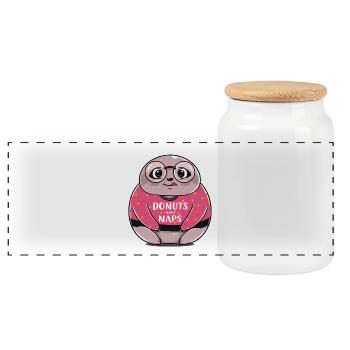 Sloth Donut dormir drôle de cadeau d'anniversaire - Boîte à biscuits avec couvercle en bois - blanc - Devant