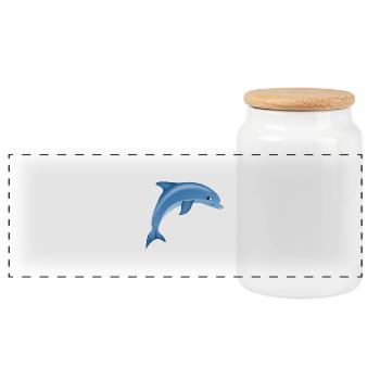 Cute Funny Cute Dolphin Comic Drawing T-Shirt - Panoramic Cookie Jar with Wooden Lid - white - Front