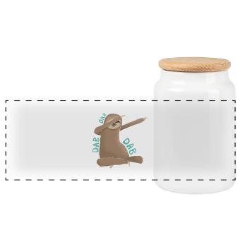 Faultier Dabbi Slothy - Panorama Keksdose mit Holzdeckel - Weiß - Vorne