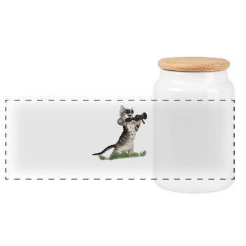 Bazooka Cat - Cool cat with aviator sunglasses - Panoramic Cookie Jar with Wooden Lid - white - Front