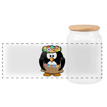 Pinguin im Karibik Styl. Geschenkidee - Panorama Keksdose mit Holzdeckel - Weiß - Vorne