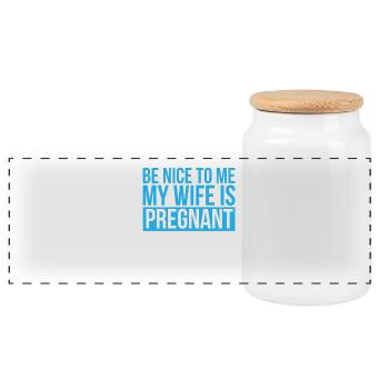 Pregnancy Papa Wife Mama Child Baby Gift - Panoramic Cookie Jar with Wooden Lid - white - Front