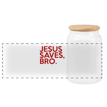 Jesus Saves Bro - Panorama Keksdose mit Holzdeckel - Weiß - Vorne