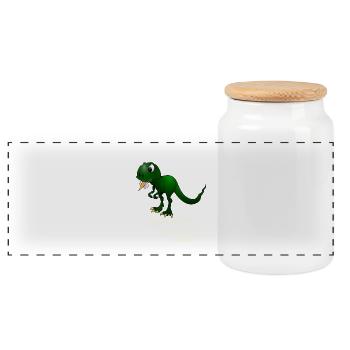Dino T-Rex frisst ein Einhorn lustiges Geschenk - Panorama Keksdose mit Holzdeckel - Weiß - Vorne