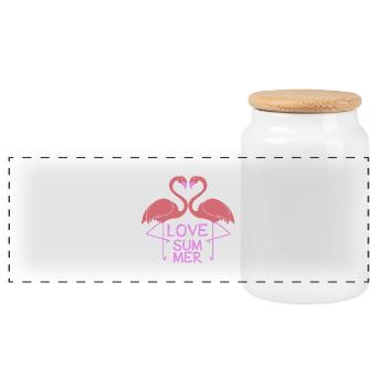 Flamingo Love Summer - Panorama Keksdose mit Holzdeckel - Weiß - Vorne