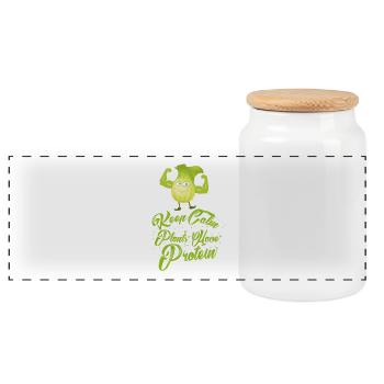 Keep Calm - Plants have Protein - Vegan Shirt - Panorama Keksdose mit Holzdeckel - Weiß - Vorne