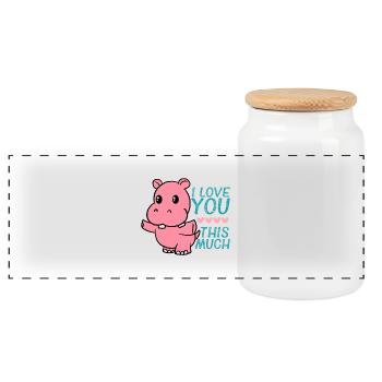 I Love You This Much Cute Hippo Hug Valentine - Panoramic Cookie Jar with Wooden Lid - white - Front