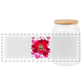 Affe-Liebes-T-Shirt - Valentinstag niedliches Herz - Panorama Keksdose mit Holzdeckel - Weiß - Vorne