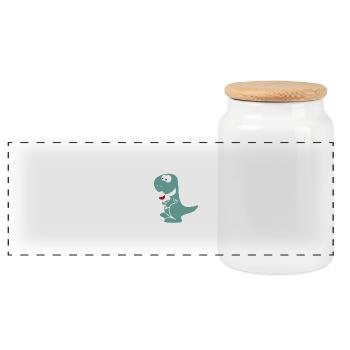 Winsoaur - Wine Dinosaur T-Rex Funny Gift - Panoramic Cookie Jar with Wooden Lid - white - Front