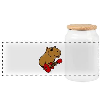Capybara, der Gitarren-Rock-Gitarristen-Cartoon spielt - Panorama Keksdose mit Holzdeckel - Weiß - Vorne