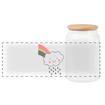 Wolke Regen Regenbogen farbig Geschenk Comic - Panoramic Cookie Jar with Wooden Lid - white - Front