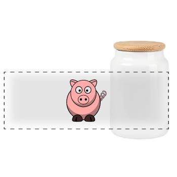 Schwein Cartoon - Panoramic Cookie Jar with Wooden Lid - white - Front