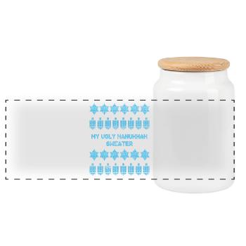 Ugly Hanukkah, Hanukkah, Festival of Lights, Gift - Panoramic Cookie Jar with Wooden Lid - white - Front