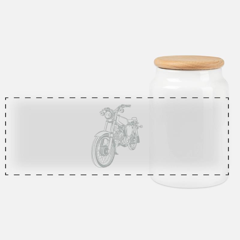 Simson S51 Vintage Lineart Silhouette - Panorama Keksdose mit Holzdeckel - Weiß