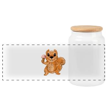Ice-Cream Squirrel Chipmunks Cute Funny Animal - Panoramic Cookie Jar with Wooden Lid - white - Front