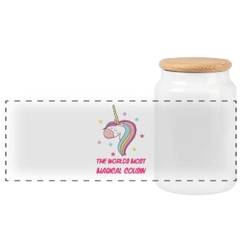 the worlds most magical cousin - Panoramic Cookie Jar with Wooden Lid - white - Front