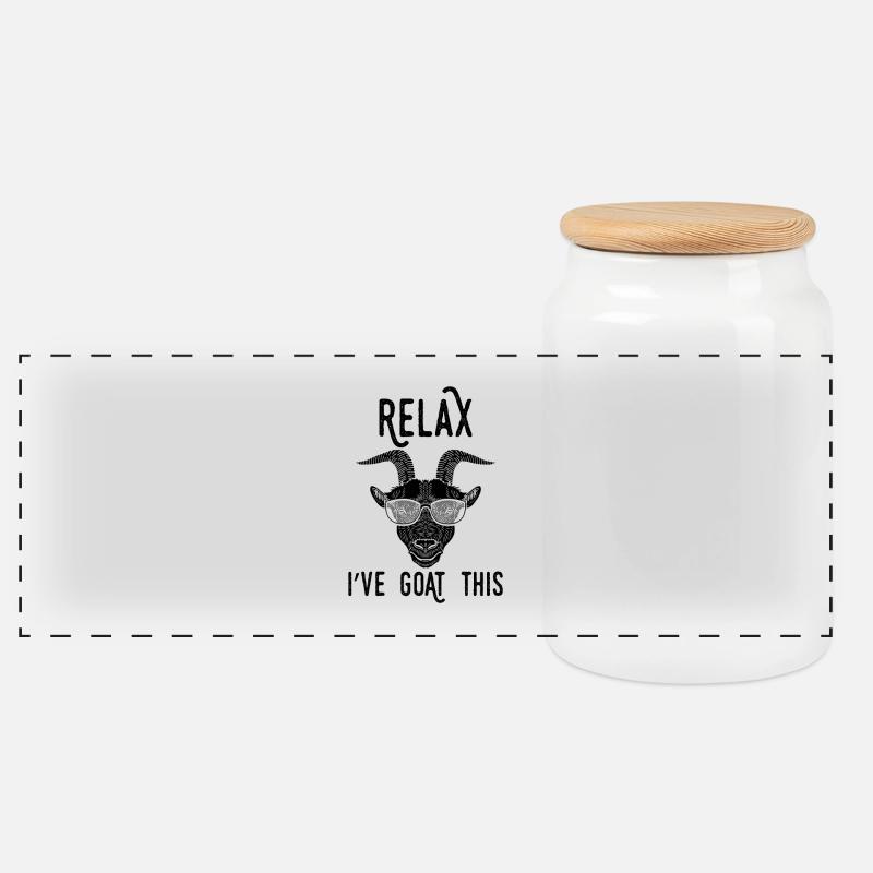 Pun Relax I've Goat This - Panoramic Cookie Jar with Wooden Lid - white