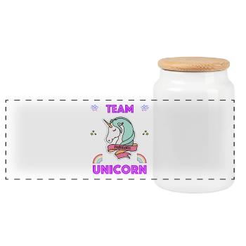 Team Unicorn Fabulous mit Regenbogen und Sterne - Panorama Keksdose mit Holzdeckel - Weiß - Vorne