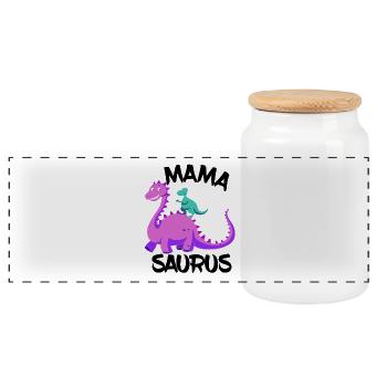 Mamasaurus funny mummy shirt for your mother - Panoramic Cookie Jar with Wooden Lid - white - Front