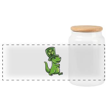 St Patrick's day outfit T-Rex gift beer Ireland - Panoramic Cookie Jar with Wooden Lid - white - Front