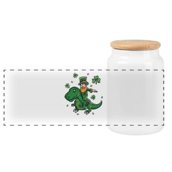 St Patrick's day outfit T-Rex gift beer Ireland - Panoramic Cookie Jar with Wooden Lid - white - Front