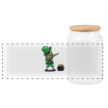 St Patrick's day outfit T-Rex gift beer Ireland - Panoramic Cookie Jar with Wooden Lid - white - Front