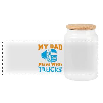 Children's gift idea truck - Panoramic Cookie Jar with Wooden Lid - white - Front