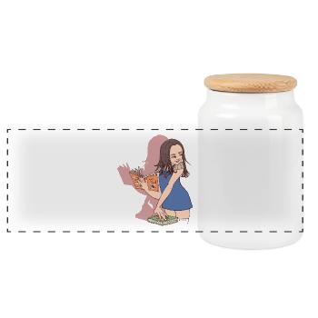 Emma Student - Panoramic Cookie Jar with Wooden Lid - white - Front