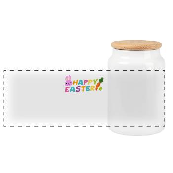 Happy Easter With Egg Carrot & Bunny Pascha - Panoramic Cookie Jar with Wooden Lid - white - Front