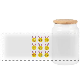 Viele Emojis mit Osterhasenohren Lustiger Pascha - Panorama Keksdose mit Holzdeckel - Weiß - Vorne