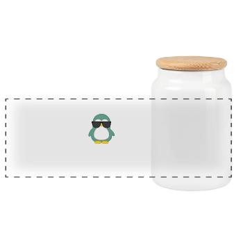 Pinguin - Schnee - Cool - Lustig - Sonnenbrille - Panorama Keksdose mit Holzdeckel - Weiß - Vorne