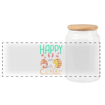 Happy easter gift easter bunny easter eggs cartoon - Panoramic Cookie Jar with Wooden Lid - white - Front