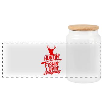 Chasse, pêche et aimer tous les jours - rouge - Boîte à biscuits avec couvercle en bois - blanc - Devant