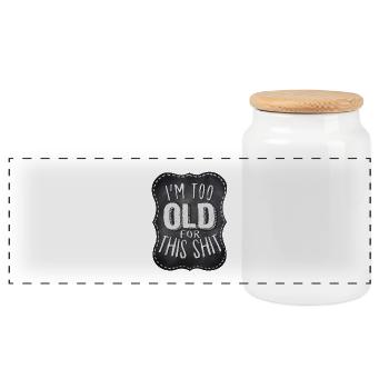 Biker Spruch: I'm too old for this shit - Panorama Keksdose mit Holzdeckel - Weiß - Vorne