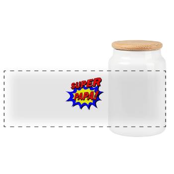 Super Papa Held Comic Vatertags Geschenk - Panorama Keksdose mit Holzdeckel - Weiß - Vorne
