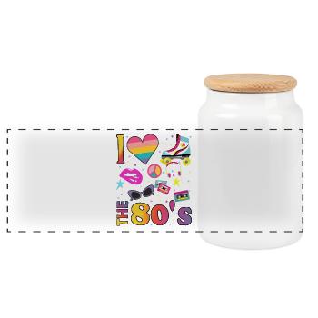 I love the 80's Eighties Pop Art - Panoramic Cookie Jar with Wooden Lid - white - Front
