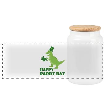 Saint Patricks Day shamrock clover Dino Trex TShirt - Panoramic Cookie Jar with Wooden Lid - white - Front