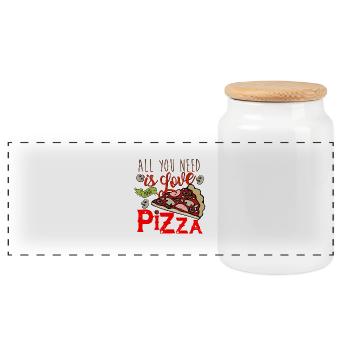 Tout ce dont tu as besoin c'est de l'amour et de la pizza - Boîte à biscuits avec couvercle en bois - blanc - Devant