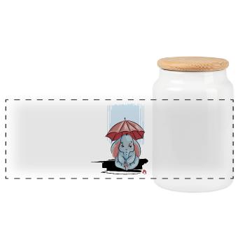 Elefant unter seinem Regenschirm - Panorama Keksdose mit Holzdeckel - Weiß - Vorne