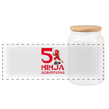 Ninja 5. fünfter Kinder Geburtstag Karate T-Shirt - Panorama Keksdose mit Holzdeckel - Weiß - Vorne