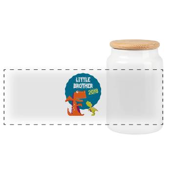 Little Brother Sibling Brother 2018 T-Shirt - Panoramic Cookie Jar with Wooden Lid - white - Front