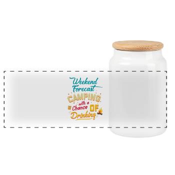 Weekend Forecast Camping With A Chance Of Drinking - Panoramic Cookie Jar with Wooden Lid - white - Front