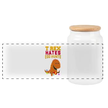 Funny Dinosaur Hates Easter Eggs Gift - Panoramic Cookie Jar with Wooden Lid - white - Front