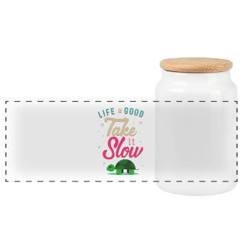 Life is Good Take it Slow Turtle Gift - Panorama Keksdose mit Holzdeckel - Weiß - Vorne