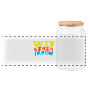 WTF Wednesday Thursday Friday - Panoramic Cookie Jar with Wooden Lid - white - Front