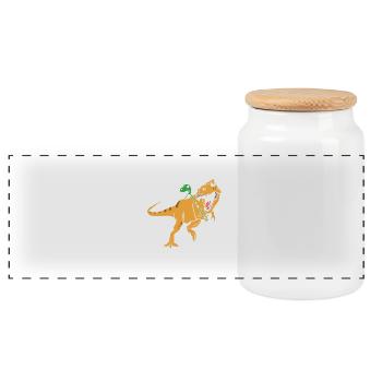 T-Rex - Dinosaur - Tyrannosaurus - Panoramic Cookie Jar with Wooden Lid - white - Front