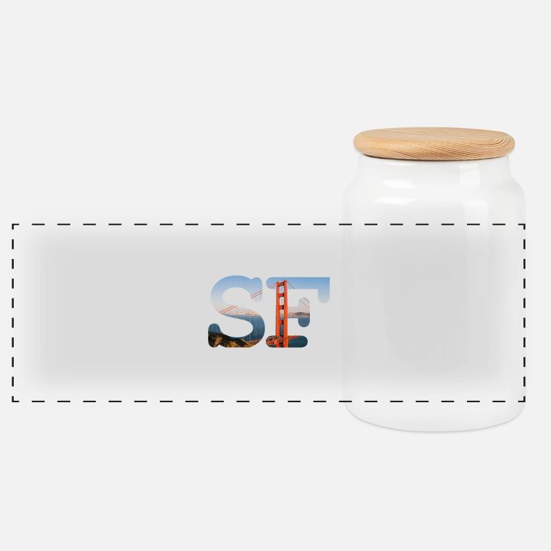 San Francisco - Boîte à biscuits avec couvercle en bois - blanc